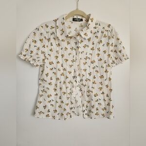 Allegra K White Floral Blouse Size S